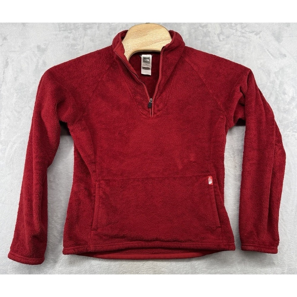 North Face Jacket Red Osito Quarter Zip Pullover Fuzzy Soft Fleece Women's M